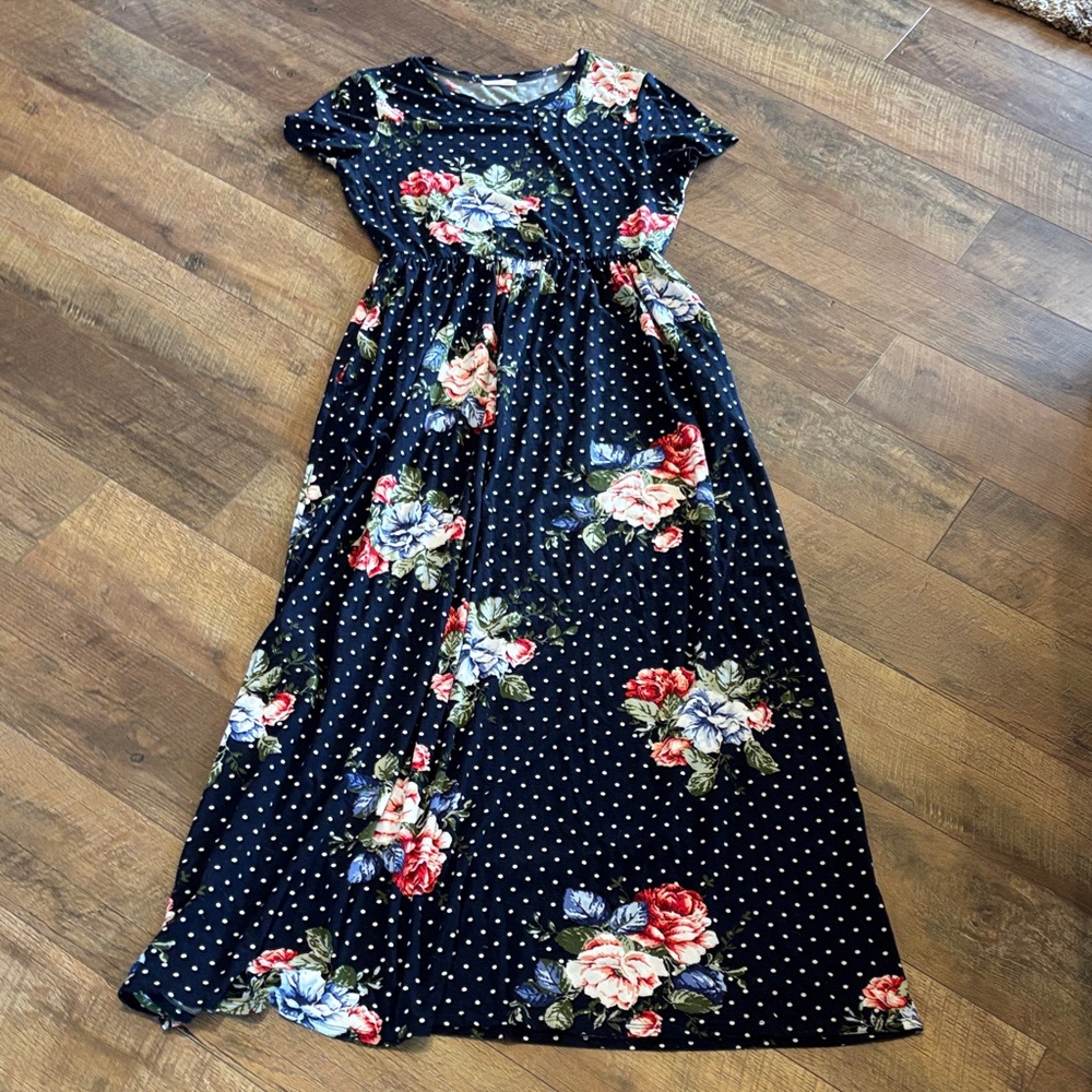 Reborn J Navy Dot Maxi Dress